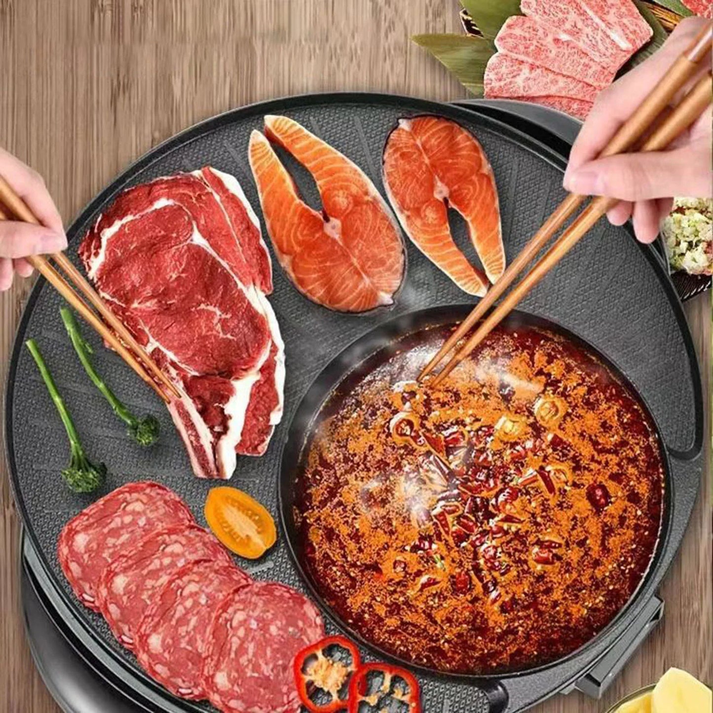 Portable Electric Grill with Hot Pot