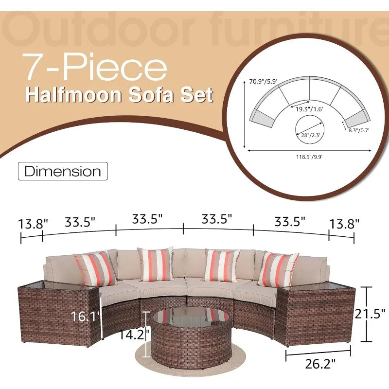 Outdoor 7-Piece Half-Moon Sectional