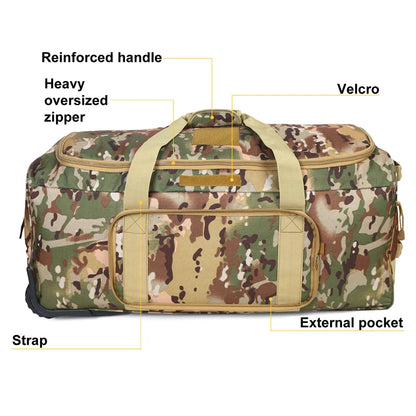 Large Capacity Military Tactical Travel Bag Wheeled Deployment