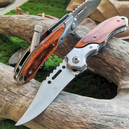 Folding Blade w/ LED light Wooden Handle