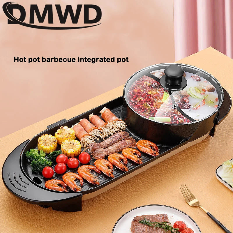 2 in 1 Electric BBQ Pan Grill w/ Hot Pot