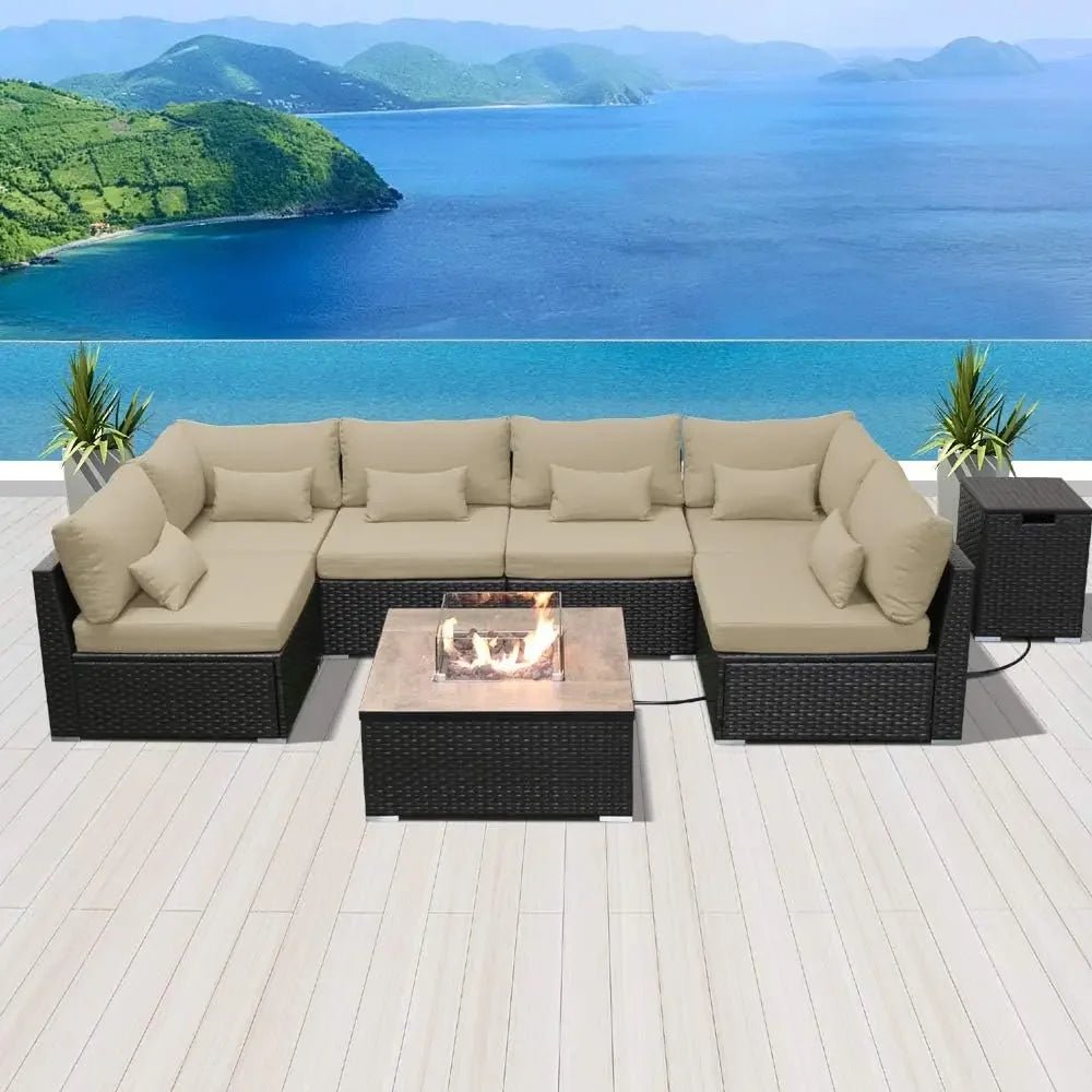 Outdoor Sofa Set with Gas/Propane Fire Pit Table