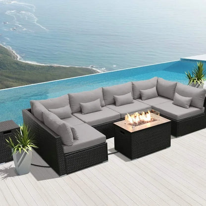 Outdoor Sofa Set with Gas/Propane Fire Pit Table