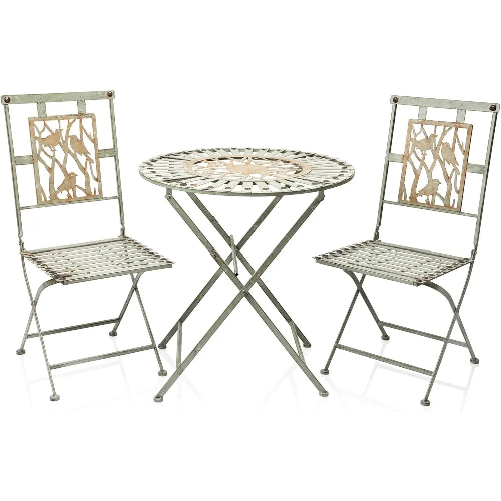 Indoor/Outdoor Bird Design 3-Piece Bistro Set Folding Table and Chairs