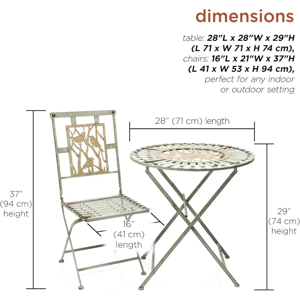 Indoor/Outdoor Bird Design 3-Piece Bistro Set Folding Table and Chairs