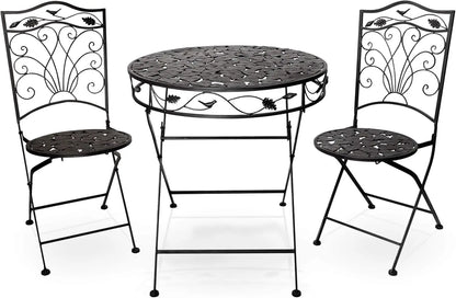 Indoor/Outdoor Bird Design 3-Piece Bistro Set Folding Table and Chairs