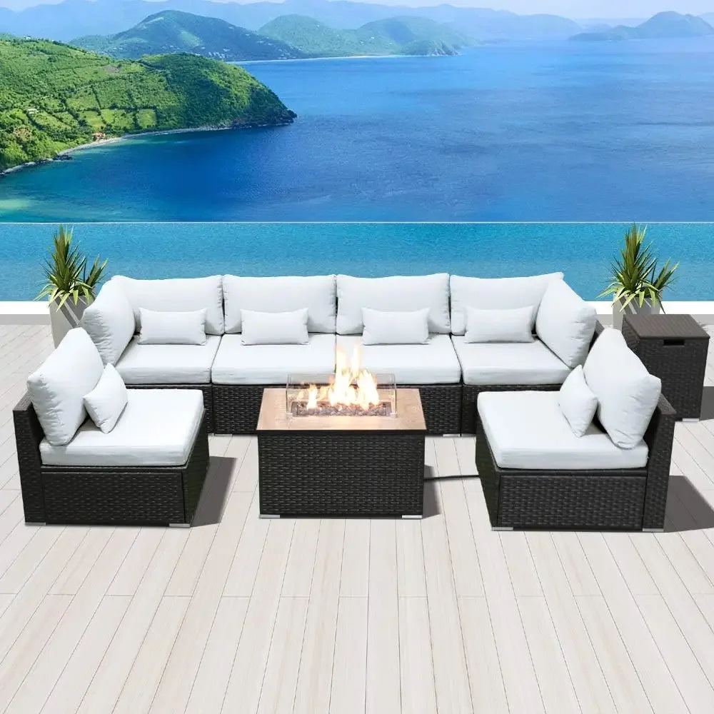 Outdoor Sofa Set with Gas/Propane Fire Pit Table