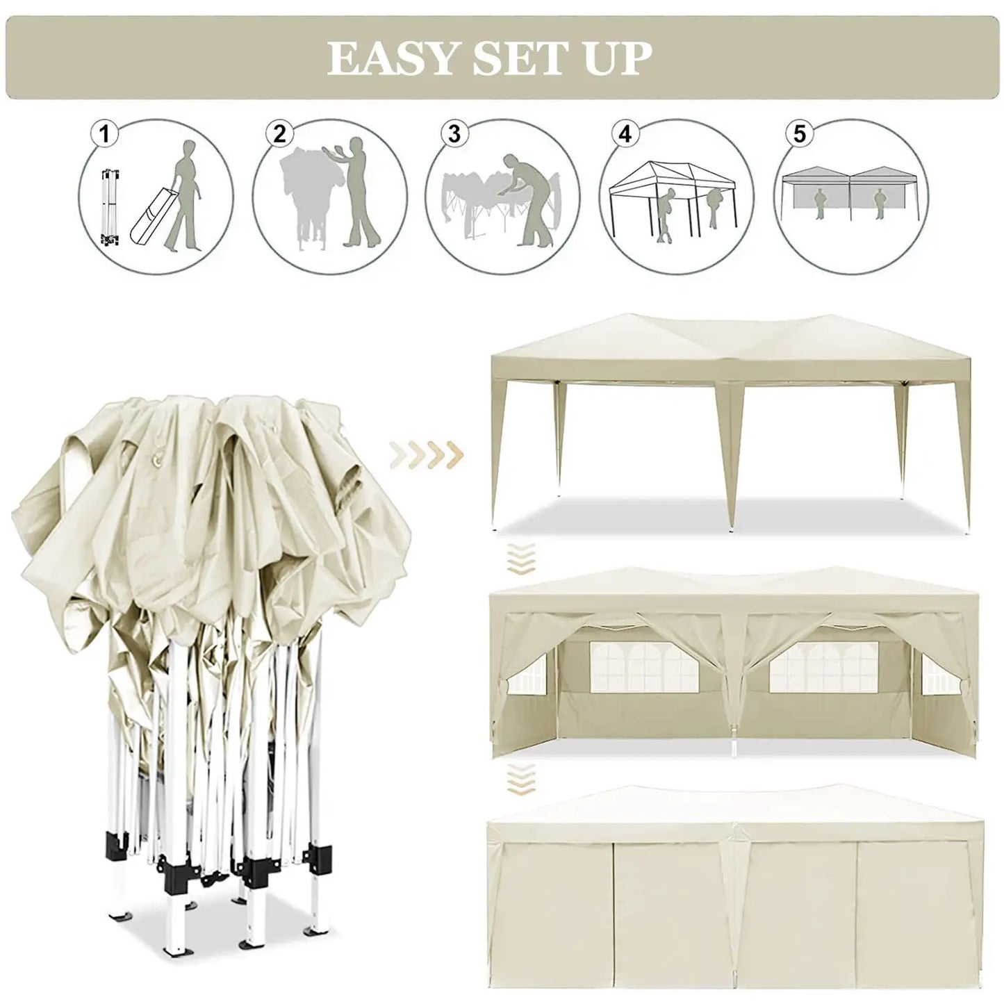 10'x20' EZ Pop Up Canopy Party Folding Tent with 6 Removable Sidewalls + Carry Bag + 4pcs Weight Bag