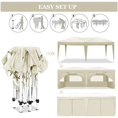 10'x20' EZ Pop Up Canopy Party Folding Tent with 6 Removable Sidewalls + Carry Bag + 4pcs Weight Bag