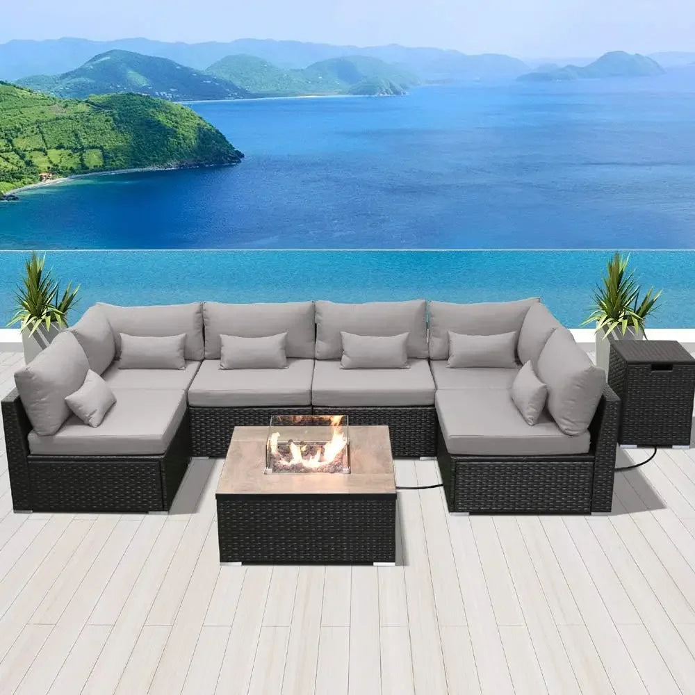 Outdoor Sofa Set with Gas/Propane Fire Pit Table