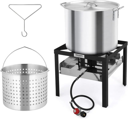 Turkey Fryer with Aluminum Boiler Steamer Basket & 150,000BTU Propane Burner