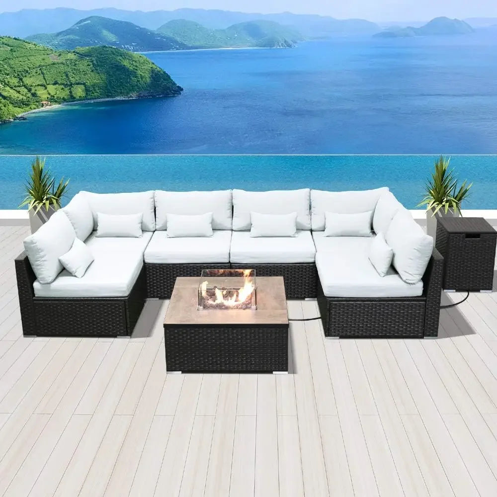 Outdoor Sofa Set with Gas/Propane Fire Pit Table